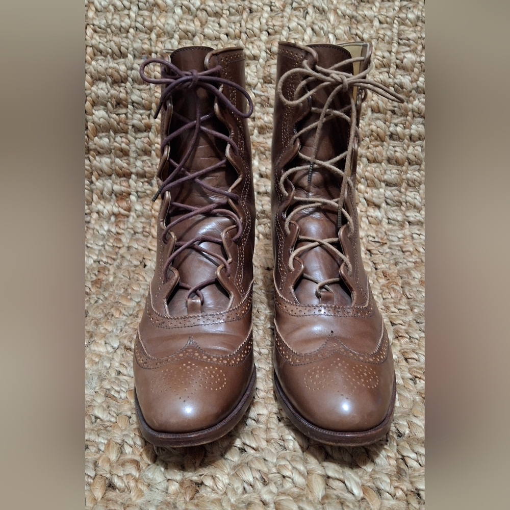 Ralph Lauren  Womens Sz 9 AA Brown Leather Lace-Up Ankle‎ Mid-Calf Boot Italy 70